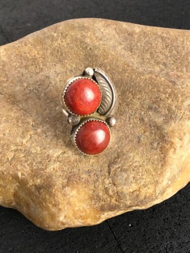 Navajo Apple Coral Sponge Ring | Sterling Silver Multi-Stone | Sz 9.25 | Native American Handmade |  8857