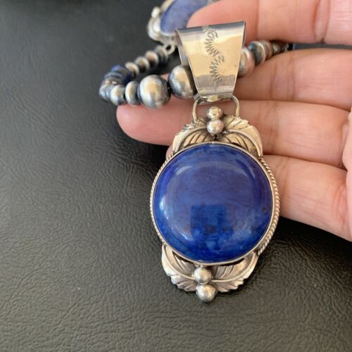 Navajo Pearl Sterling Silver Blue Lapis Necklace with 5 Pendants | Authentic Native American Handmade | 10864