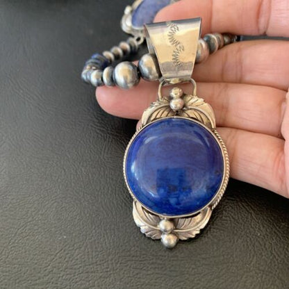 Navajo Pearl Sterling Silver Blue Lapis Necklace with 5 Pendants | Authentic Native American Handmade | 10864