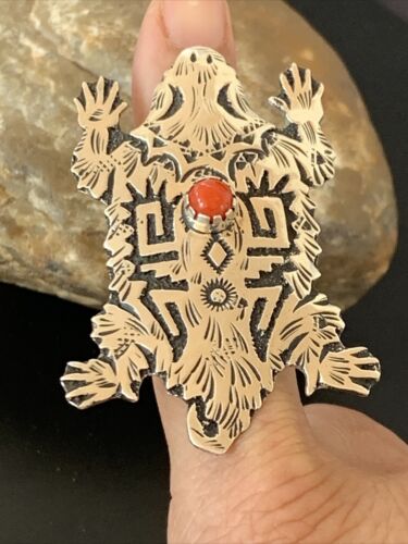 Navajo Stamped Coral Ring | Sterling Silver | Sz 8 | Authentic Native American Handmade | 11506