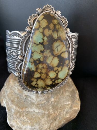 Native American Men's Navajo Spiderweb Turquoise Cuff Bracelet | Sterling Silver | 1272