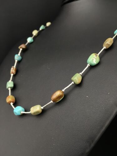 Liquid Silver Heishi Turquoise Bead Necklace | 20" | Authentic Native American Handmade | 1091