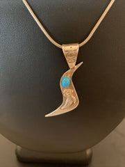 Navajo Old Pawn Bird Sterling Silver Kingman Turquoise Pendant Necklace | 16" Chain | 1185