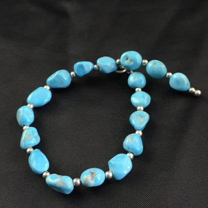 Native American Sterling Silver Bracelet | Sleeping Beauty Turquoise Inlay | 6.75" | 10146