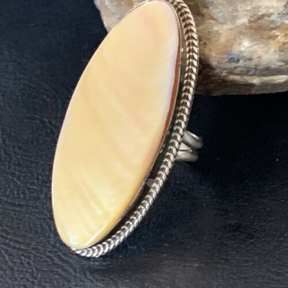 Native American Navajo Gold Yellow Mother of Pearl Inlay Ring | Sterling Silver | Sz 7 | 12937