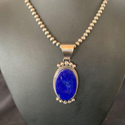 Native American Navajo Blue Lapis Pendant Necklace | Sterling Silver | Authentic Handmade | 11678 - Masha USA