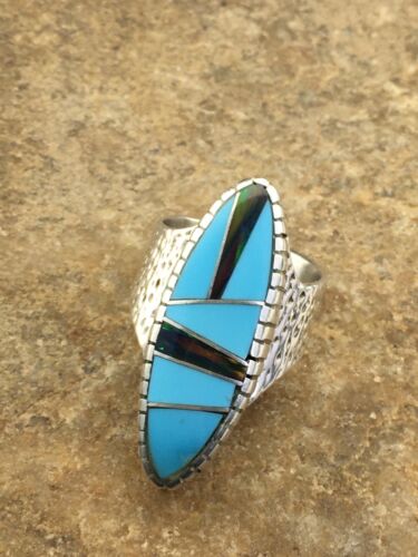 Native American Women's Navajo Opal & Turquoise Inlay Ring | Sterling Silver | Sz 6.5 | 1606