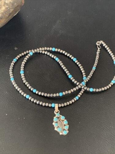 Zuni Blue Turquoise Multi-Stone Pendant | Authentic Native American Sterling Silver | Multi-Stone | 12059