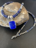 Native American Navajo Blue Lapis Pendant Necklace | Sterling Silver | Authentic Handmade | 12250