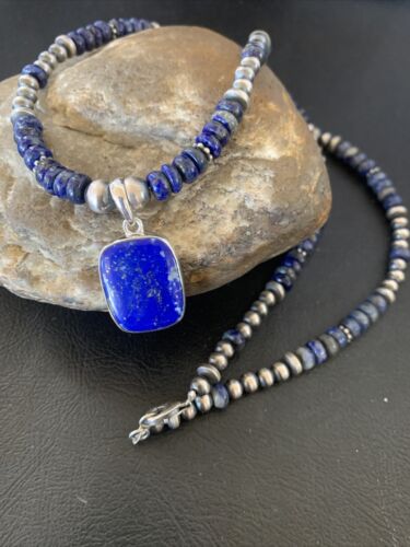 Native American Navajo Blue Lapis Pendant Necklace | Sterling Silver | Authentic Handmade | 12250