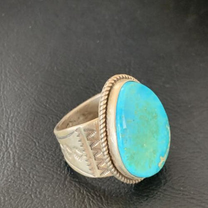 Navajo Blue Kingman Turquoise Ring | Sterling Silver | Sz 12.5 | Authentic Native American Handmade | 11959