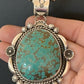 Men's Navajo Pearls Necklace Pendant | Sterling Silver | Blue Turquoise #8 | Authentic Native American Handmade | 529