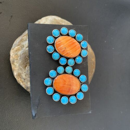 XXL Blue Kingman Turquoise Spiny Oyster Earrings | Sterling Silver | 2" | 1574