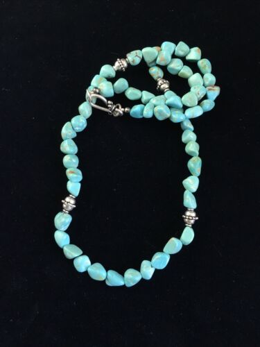 Native American Sterling Silver Blue Turquoise Necklace | 18" | Authentic Handmade | 10025 - Masha USA