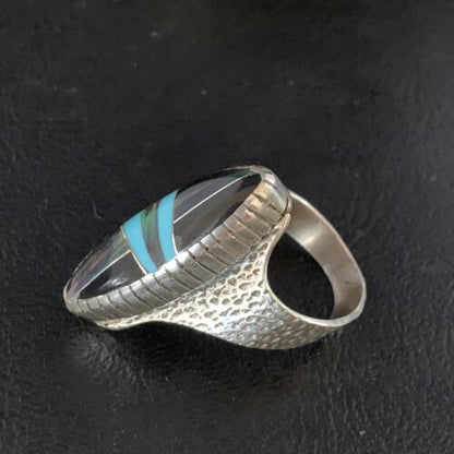 Men's Navajo Multi-Color Opal Turquoise Inlay Ring | Sterling Silver | Sz 7.5 | 13571
