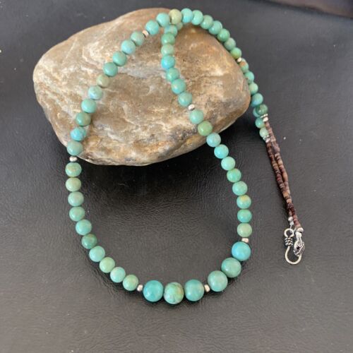 Navajo Royston Green Turquoise Shell Heishi Necklace | Sterling Silver | 23" | Authentic Native American Handmade | 10918
