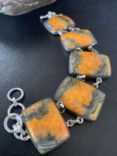 Navajo Bumblebee Jasper Link Bracelet | Sterling Silver | 5 Stone | 7.5" | Authentic Native American Handmade | 11655
