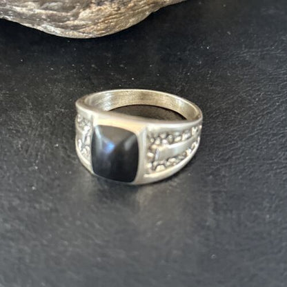 Native American Men's Navajo Handmade Sterling Silver Black Onyx Ring | Sz 12.5 | 14446