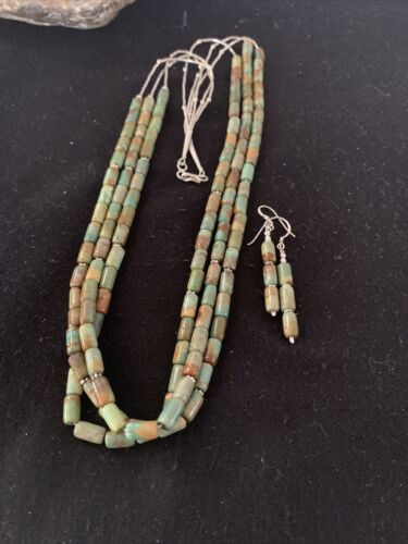 Authentic Navajo Royston Turquoise Heishi Necklace | 3 Strand Sterling Silver | 20" | 01202