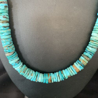 Men's Navajo Blue Turquoise Heishi Bead Necklace | Sterling Silver | 20" | Authentic Native American Handmade | 13522