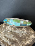 Native American Men's Blue Green Turquoise Inlay Bracelet | Sterling Silver | 14302