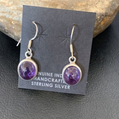 Navajo Purple Amethyst Dangle Drop Earrings | Sterling Silver | Authentic Native American Handmade | 12685