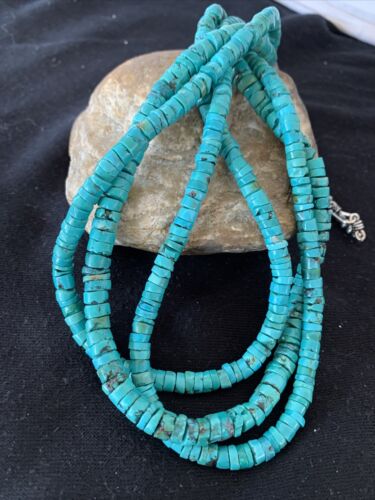Navajo 3-Strand Turquoise Heishi Necklace | Sterling Silver | 24" | Authentic Native American Handmade | 11776