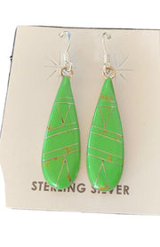 Southwestern Navajo Green Gaspeite Inlay Earrings | Sterling Silver | 1.5" | 977