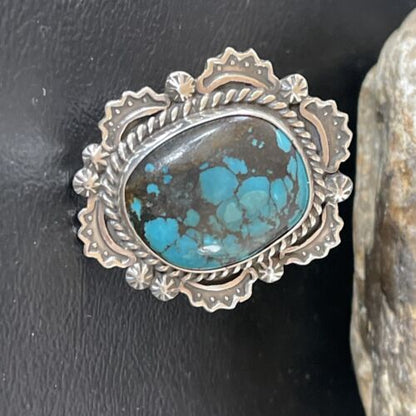 Navajo Blue Spiderweb Turquoise Ring | Sterling Silver | Sz 7 | Authentic Native American Handmade | 10510