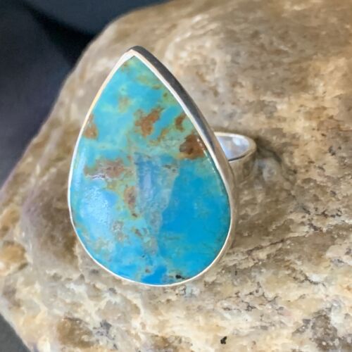 Navajo Blue Kingman Turquoise Ring | Sterling Silver | Sz 8 | Authentic Native American Handmade | 12787