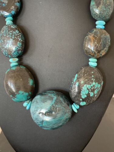 Navajo Graduated Sterling Silver Natural Blue Nugget Turquoise Necklace | Authentic Native American | 19" | 625
