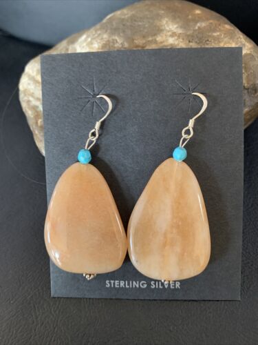 Navajo Tan Jasper and Blue Turquoise Earrings | Sterling Silver | Authentic Native American Handmade | 13102