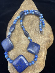 Native American Denim Lapis Strand Necklace | Sterling Silver | Men's 18" | 1753