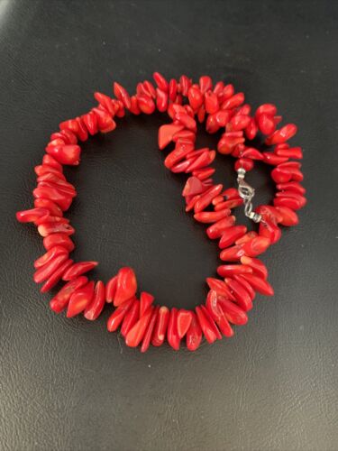 Navajo Bamboo Coral Strand Necklace | Sterling Silver | 18" | Authentic Native American Handmade | 13496