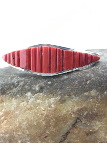 Native American Red Coral Navajo Bracelet | Sterling Silver | Authentic Handmade | 4732