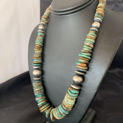 Navajo Green Turquoise Necklace | Sterling Silver | Authentic Native American | 20" Graduated | 10688