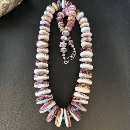 Navajo Purple Spiny Oyster & Blue Turquoise Necklace | Sterling Silver | 22" | Authentic Native American | 14726