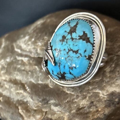 Navajo Blue Kingman Turquoise Ring | Sterling Silver | Sz 8 | Authentic Native American Handmade | 14554