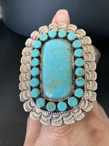 Navajo Blue Turquoise Cluster Ring | Authentic Native American Sterling Silver | Multi-Stone | Sz 9.5 | 12229