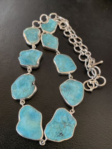 Navajo Blue Kingman Turquoise Rough Pendant Necklace | Sterling Silver | 18" | Authentic Native American Handmade | 11626