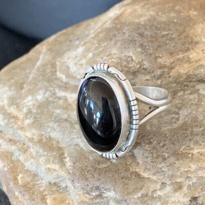 Southwestern Men's Old Pawn Navajo Black Onyx Ring | Sterling Silver | Sz 6 | 10408