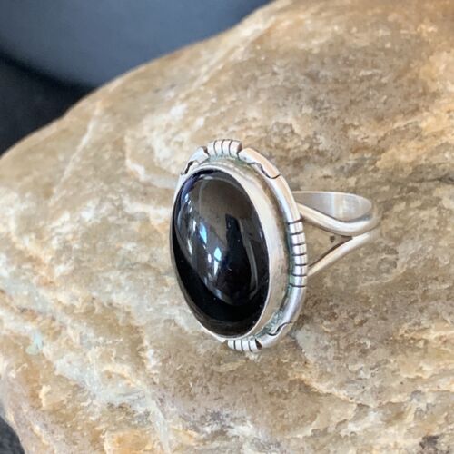 Southwestern Men's Old Pawn Navajo Black Onyx Ring | Sterling Silver | Sz 6 | 10408