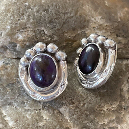 Native American Navajo Sugilite Earrings | Sterling Silver Post Stud | 0.5" | 2071 - Masha USA