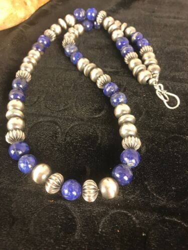 Native American Men's Lapis Necklace | Navajo Sterling Silver | 22" | 8531 - Masha USA