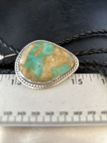 Navajo Green Royston Turquoise Bolo Tie | Sterling Silver | Authentic Native American Handmade | 14520 - Masha USA