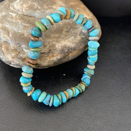 Men's Women's Stretch Bracelet | Blue Green Turquoise Stone | 7" | 11829