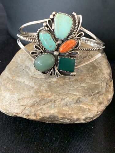 Navajo Spiny Oyster Green Turquoise Cuff Bracelet | Sterling Silver | Authentic Native American Handmade | 342
