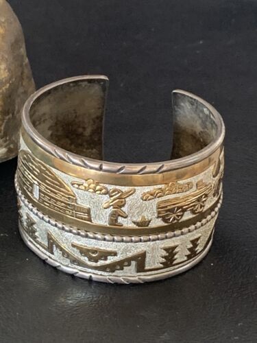 Navajo Pueblo Cuff Bracelet | Sterling Silver & Gold Filled | Authentic Native American Handmade | 1579