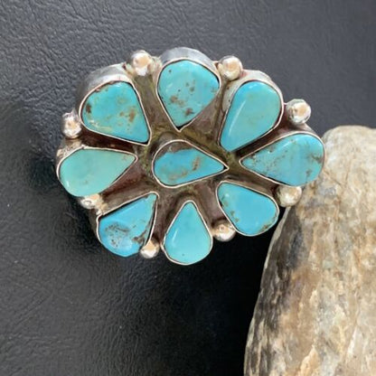 Navajo Blue Turquoise Multi-Stone Cluster Ring | Authentic Native American Sterling Silver | Sz 10 | 02191