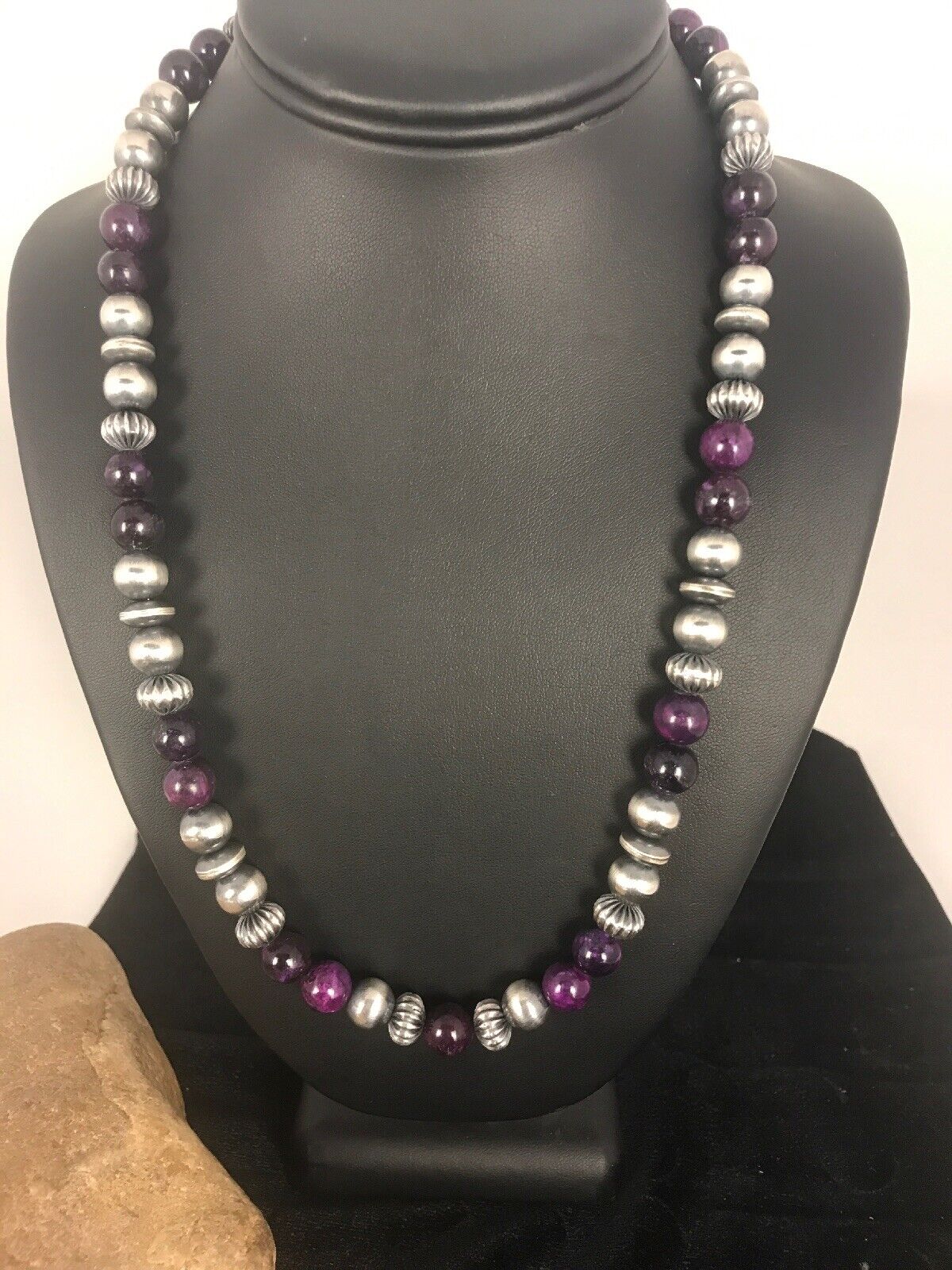 Navajo Men's Purple Sugilite Necklace | Sterling Silver | 22" | Authentic Native American Handmade | 8532